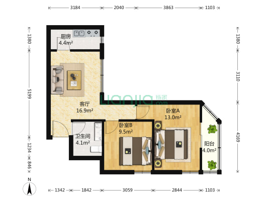 牛街西里 2室1厅1卫 73平方