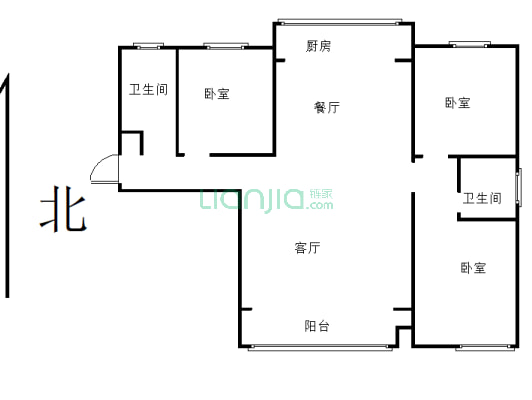 天明城四期大三室多一间面积。实际是四室-户型图