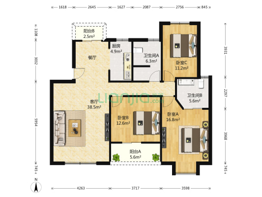 七里晴川二期 3室1厅2卫 120平方