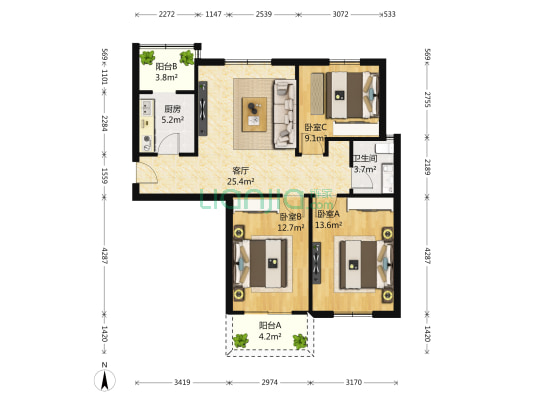 大新华府 3室1厅1卫 101平方