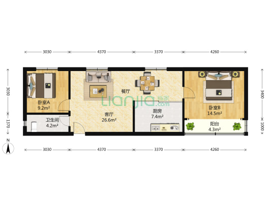 浙海公寓 2室2厅1卫 84平方