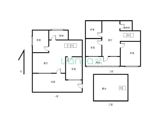此房2层带小院；5室2厅2卫；有契证；房屋权证-户型图