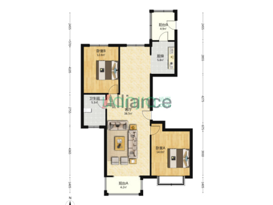 契税票 已满二 南北通透 采光视野佳 前面无遮挡-户型图