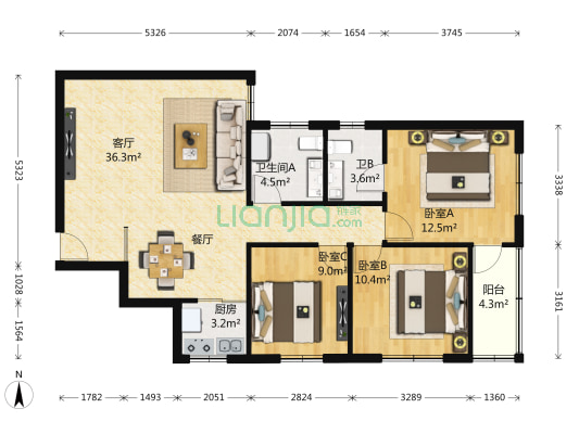 江南公寓 3室1厅2卫 150平方