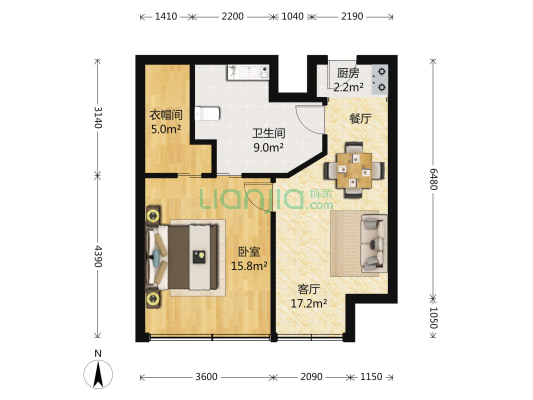 中新星湖公馆 1室1厅1卫 84平方