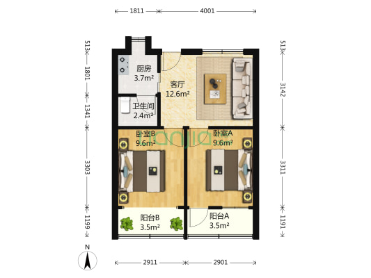 四达花苑 2室1厅1卫 68平方