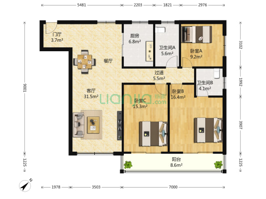 瑶绮园 3室1厅2卫 142平方