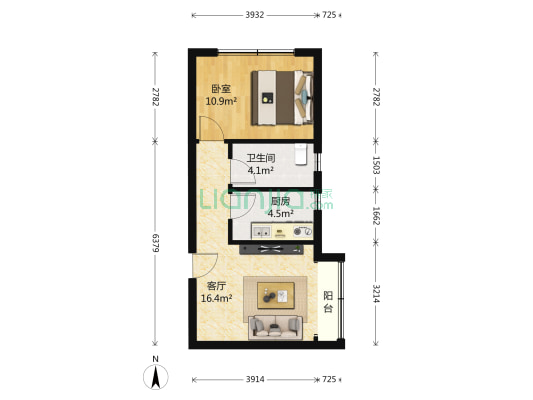 汇福悦榕湾 1室1厅1卫 56平方
