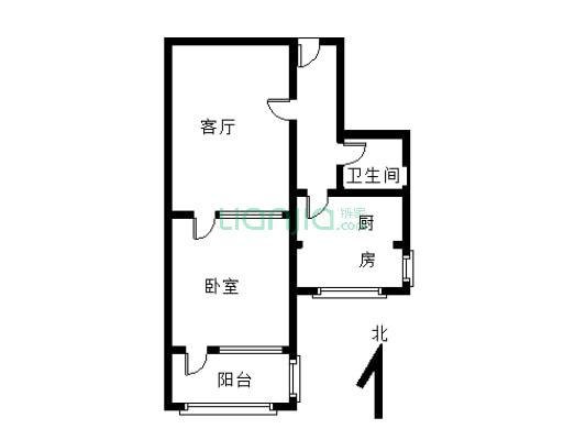 铁道部建厂局家属楼 2室1厅 南-户型图