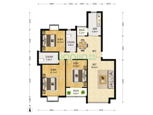 中星海上名庭(一期) 3室2厅2卫 130平方