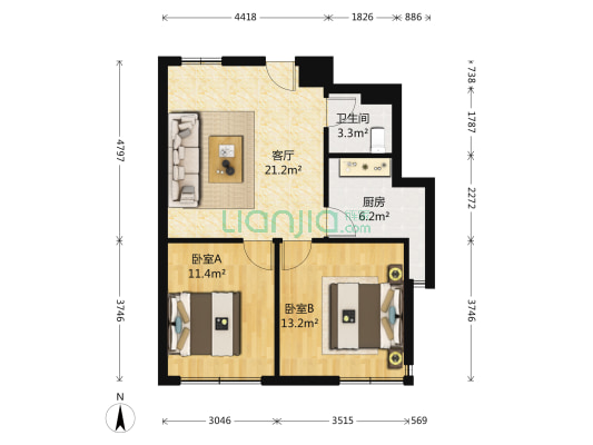 学府世家 2室1厅1卫 66平方