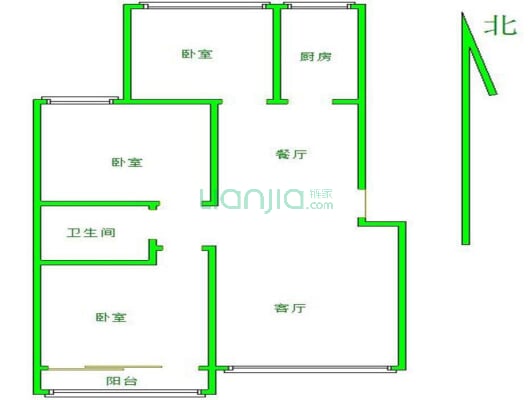 园中苑小区 3室2厅 南 北-户型图