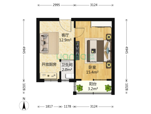 厂洼街1号院 1室1厅1卫 44平方