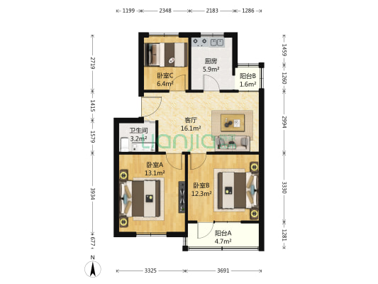 263医院家属院 3室1厅1卫 78平方