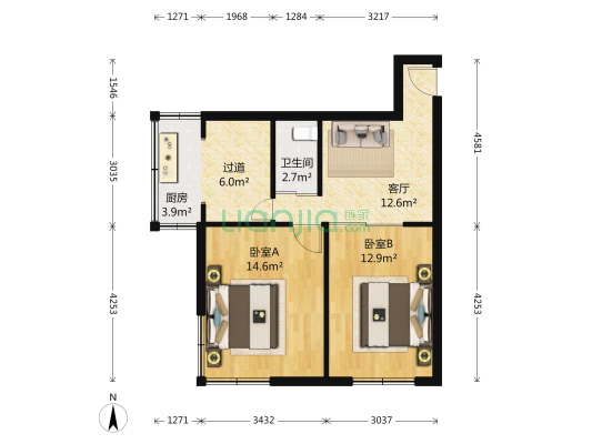 松江小区 2室1厅1卫 69平方