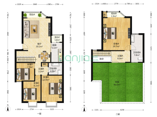 自由星城一期 4室1厅2卫 155平方