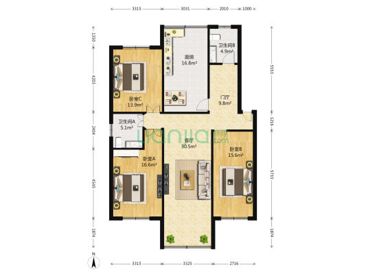 兴源花园 3室1厅2卫 153平方