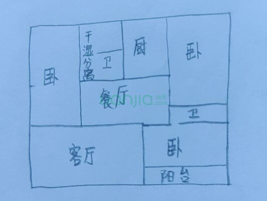 冠云路繁华位置 低楼层三居，配套齐全，生活便利-户型图