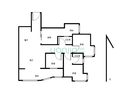 房子45万3室2卫拎包入住户型方正-户型图