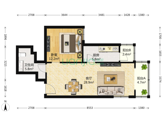 金世纪嘉园 1室1厅1卫 76平方