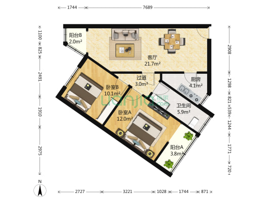 西安中路37号 2室1厅1卫 86平方
