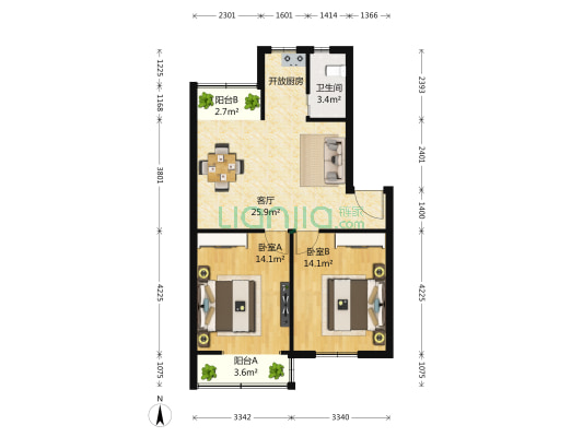 殷高巷 2室1厅1卫 50平方