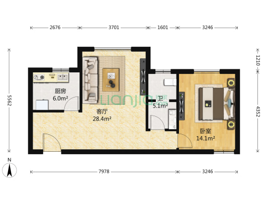 宏城金棕榈 1室1厅1卫 79平方