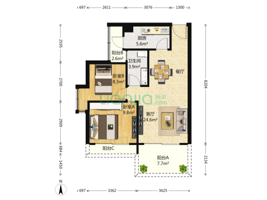 阳光棕榈园二期 2室1厅1卫 73平方