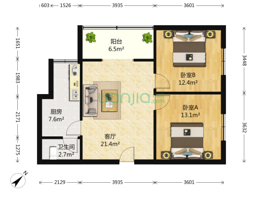 劳动院47号 2室1厅1卫 77平方