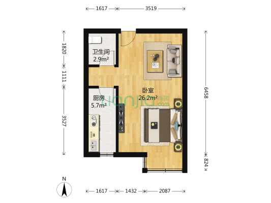 香域蓝山 1室0厅1卫 45平方