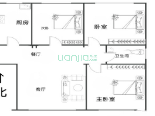 三利中和城二期   毛坯三居室   南北通透-户型图