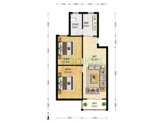 小红楼 2室1厅1卫 88平方