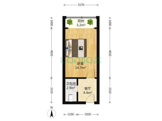 杨宅路2号 1室0厅1卫 31平方