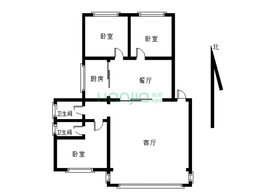 兴平广场住宅小区 三居室 双卫-户型图