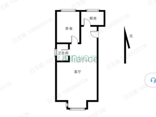 高铁旁 天地新城小区 通透一居室-户型图