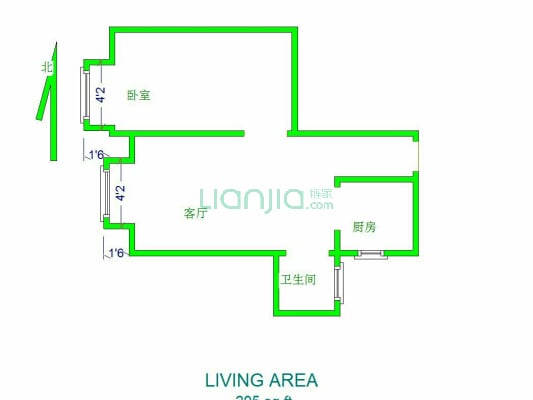 兴远现代城 1室1厅 南-户型图