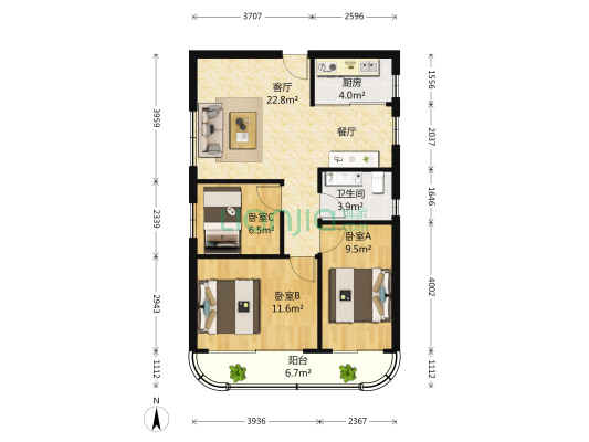 康乐大厦 3室1厅1卫 86平方