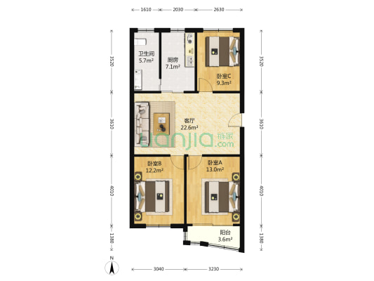东唐花苑 3室2厅1卫 97平方