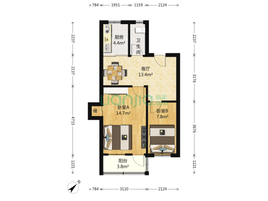 南阴阳营 2室1厅1卫 60平方