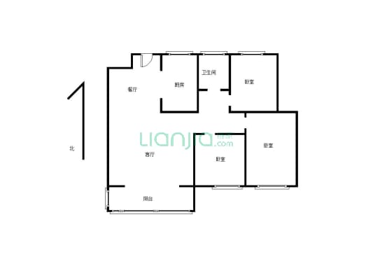 汇林小三房里户型方正的一套3室两厅一卫户型方正-户型图