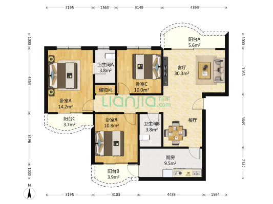 泛海名人广场 3室1厅2卫 140平方