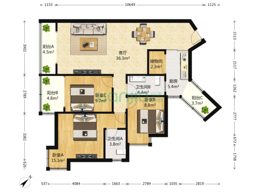 加洲国际 3室1厅2卫 111平方