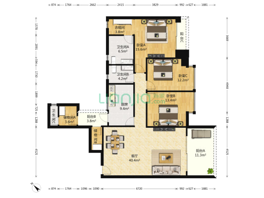 时代豪庭四期 3室1厅3卫 162平方
