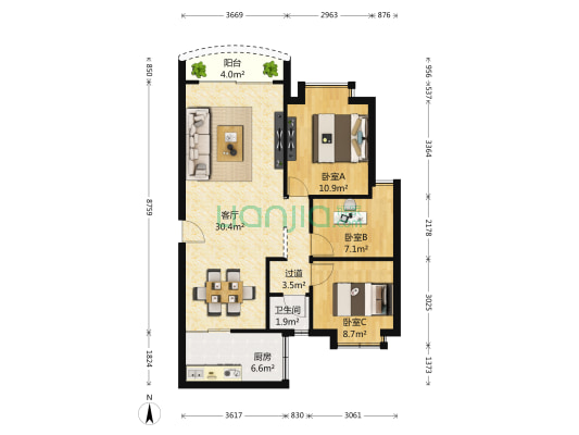 阳光花园二期 3室1厅1卫 86平方