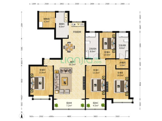 碧桂园银河城天墅一期 4室1厅2卫 198平方