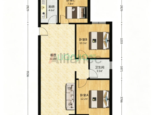 紫樾华庭 3室2厅 南 北-户型图
