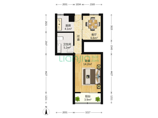 五环大楼 1室1厅1卫 57平方