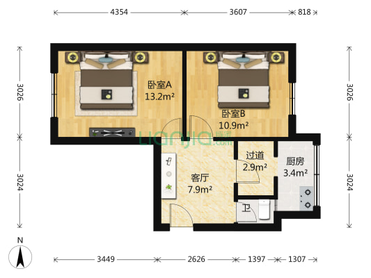 省四建宿舍(石风路5号) 2室1厅1卫 54平方