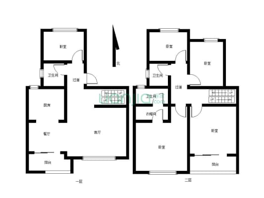 东方郡五室两厅三卫三楼四楼叠拼带楼顶花园带两个车位-户型图