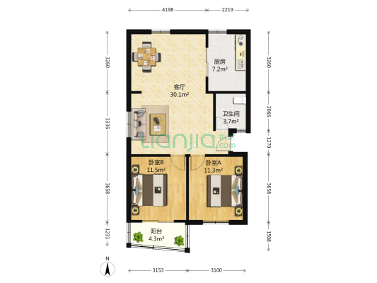 长乐花园 2室1厅1卫 89平方